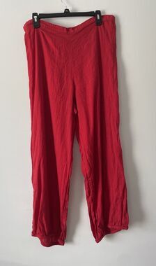 Hari Casuals Wide Leg Barrel Linen Pants Red XL Lagenlook Boho Hippie Cottage